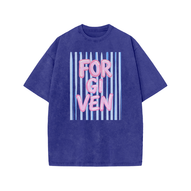 Forgiven Stripe Print Acid Washed T-shirt - Blue - US20-22(3XL) - image 8