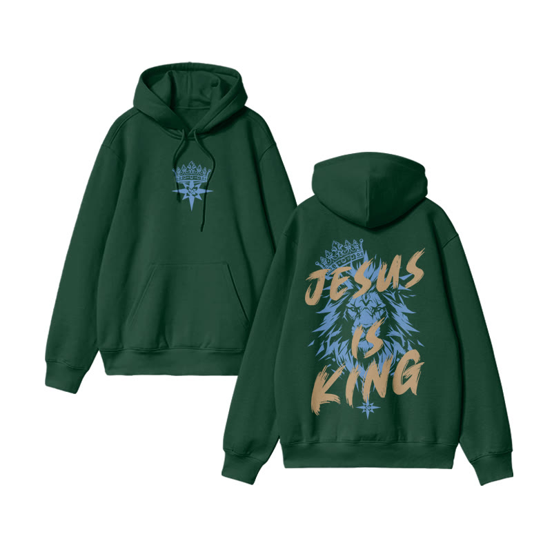 Unisex 100% Cotton Jesus Is King Design Print Hoodie - Green - US16-18(2XL) - image 3