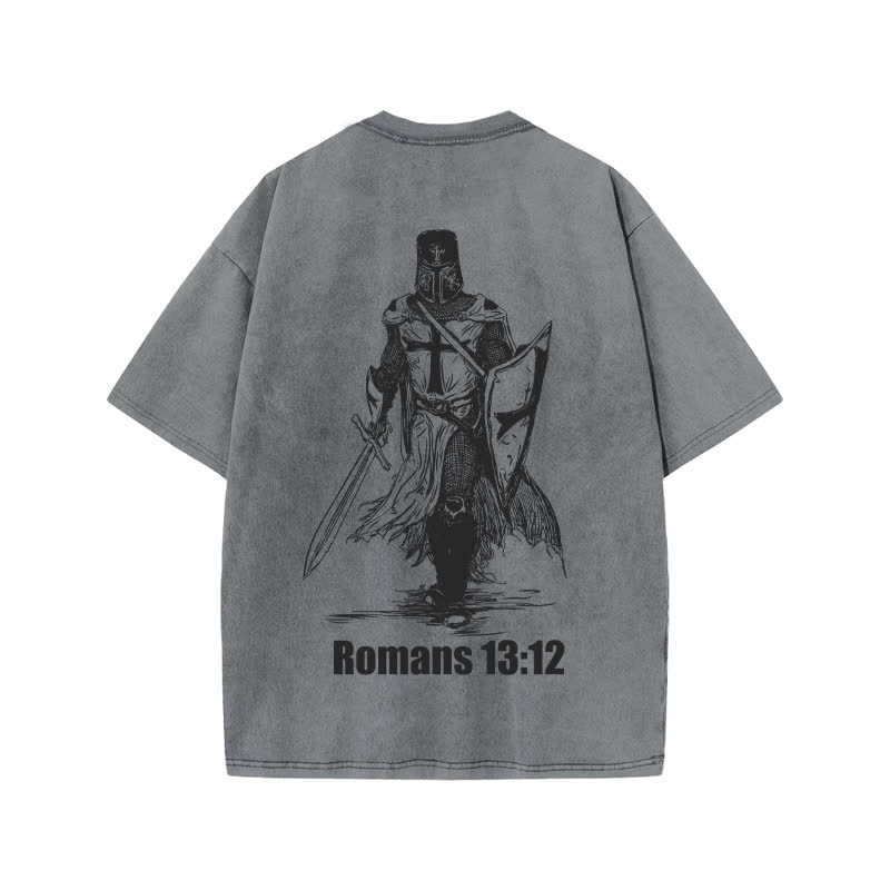 Unisex Romans 13:12 Bring The Weapons Of Light Print Acid Washed T-shirt - Grey - US20-22(3XL) - image 4