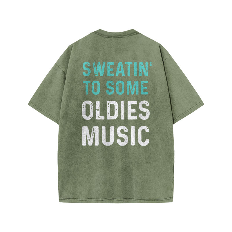 100% Cotton Oldest Music Gym Print Acid Washed T-shirt - Army Green - US20-22(3XL) - image 6