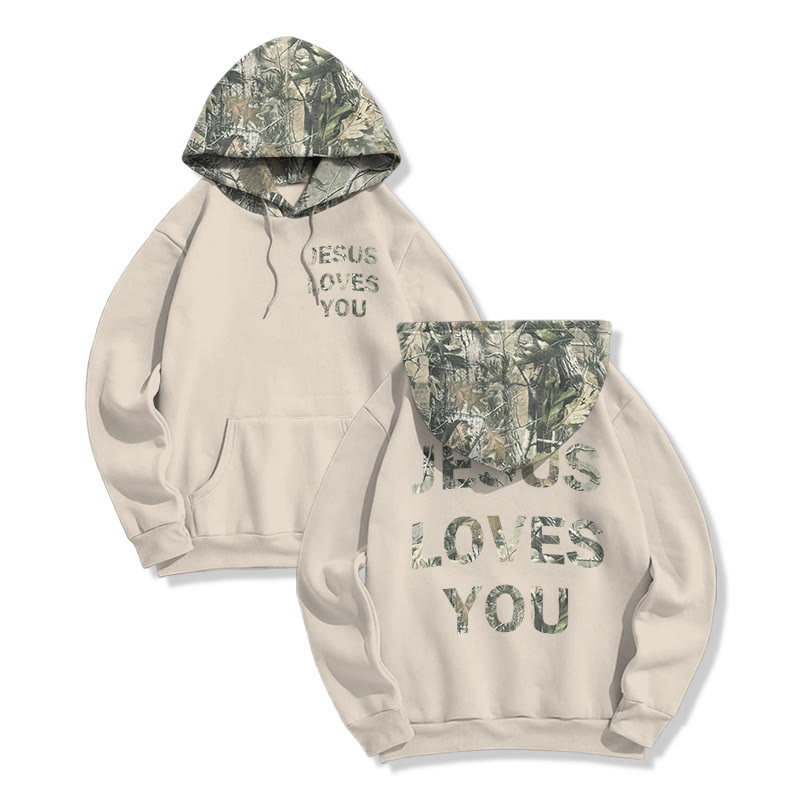 Jesus Loves You Dead Leaves Camouflage Print Hoodie - Apricot - US28-30(4XL) - image 5