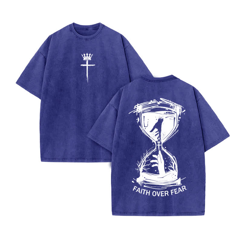 Unisex 100% Cotton Faith Hourglass Print Acid Washed T-shirt - Blue - US20-22(3XL) - image 10