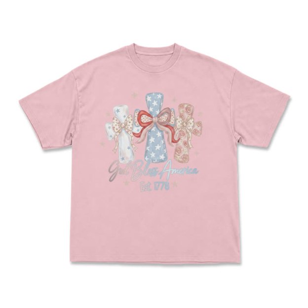 Patriotic Bow Graphic God Bless America T-Shirt - Pink - US16-18(2XL) - image 8