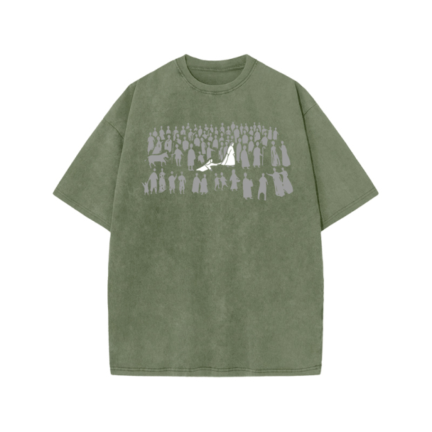 Vintage Silhouette Graphic Graphic Print Acid Washed T-shirt - Army Green - US20-22(3XL) - image 4