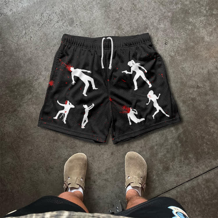 Dark Aesthetic Silhouette Graphic Print Mesh Shorts - Black - 5XL - image 3