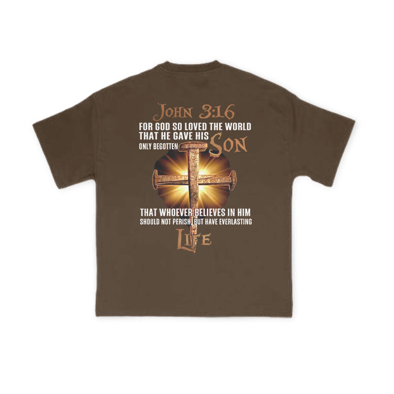 Unisex 100% Cotton John 3:16 For God So Loved The World Print T-shirt - Coffee - US16-18(2XL) - image 6