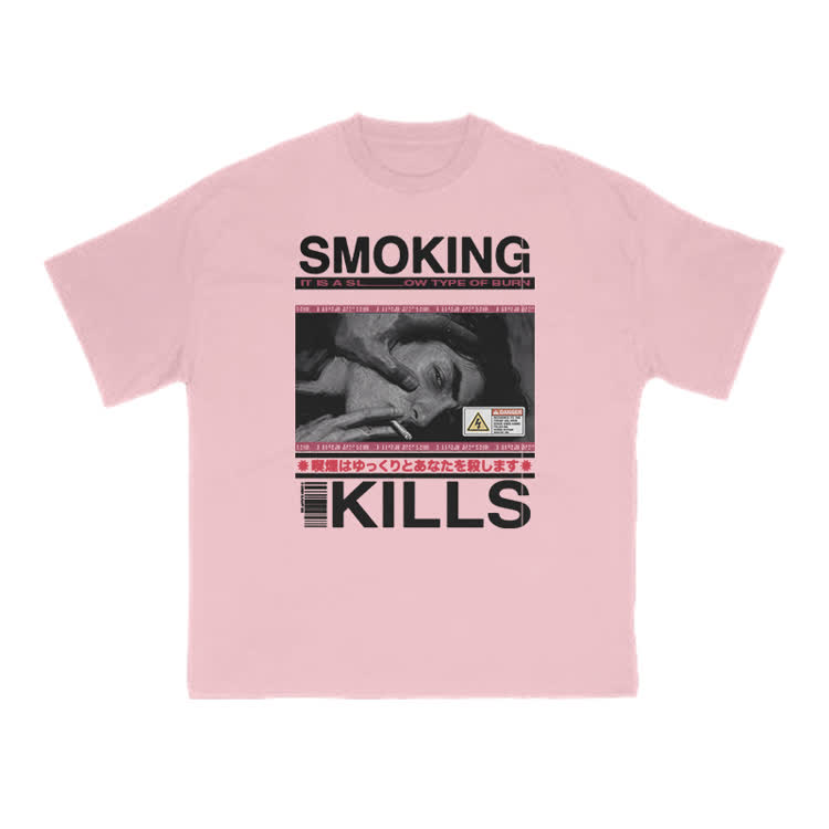 Smoking Kills Retro Manga Style Men Graphic Print T-Shirt - Pink - US16-18(2XL) - image 9