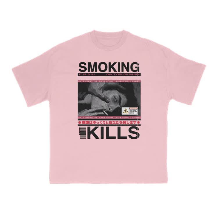 Smoking Kills Retro Manga Style Men Graphic Print T-Shirt - Pink - US16-18(2XL) - image 9