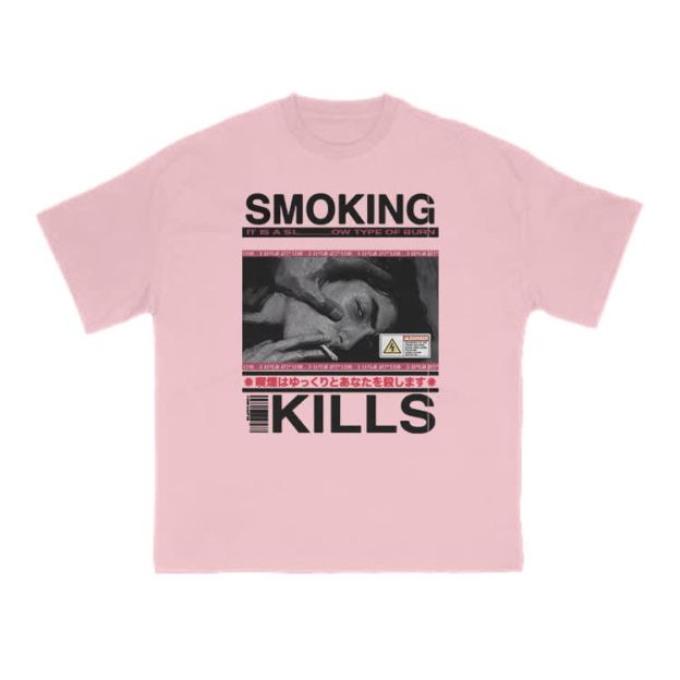 Smoking Kills Retro Manga Style Men Graphic Print T-Shirt - Pink - US16-18(2XL) - image 9