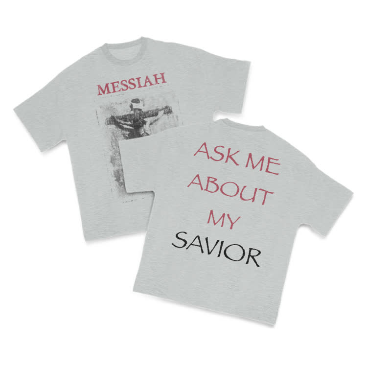 Ask Me About My Savior Print T-Shirt - Grey - US16-18(2XL) - image 3