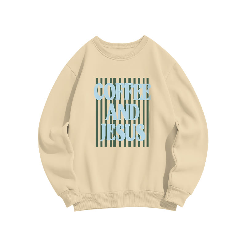 Unisex 100% Cotton Coffee And Jesus Print Sweatshirt - Apricot - US16-18(2XL) - image 3