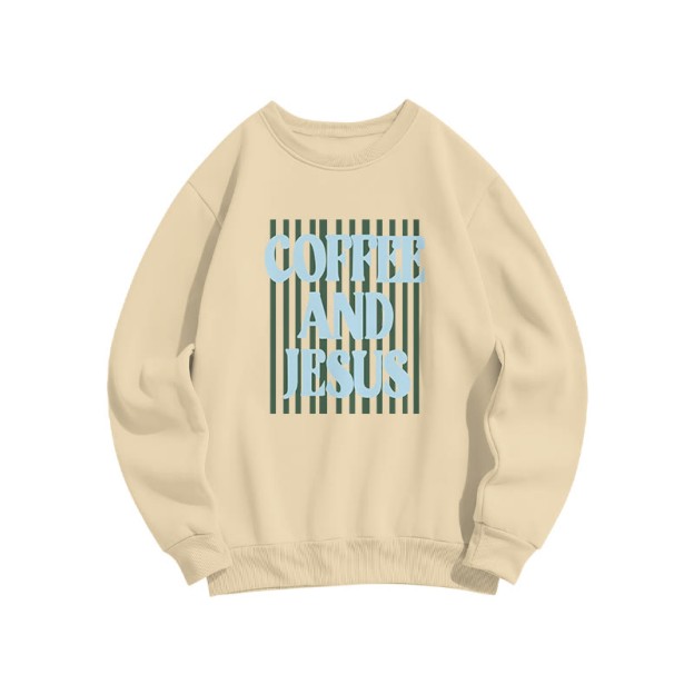 Unisex 100% Cotton Coffee And Jesus Print Sweatshirt - Apricot - US16-18(2XL) - image 3