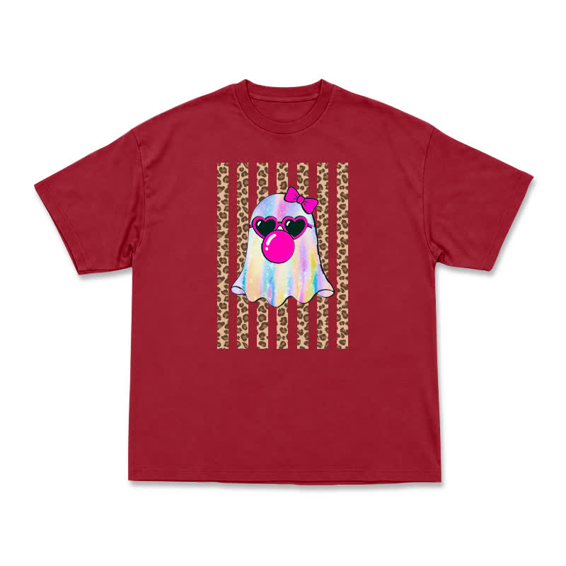 Street Style Iridescent Ghost Leopard Panel Oversized T-Shirt - Red - US16-18(2XL) - image 11