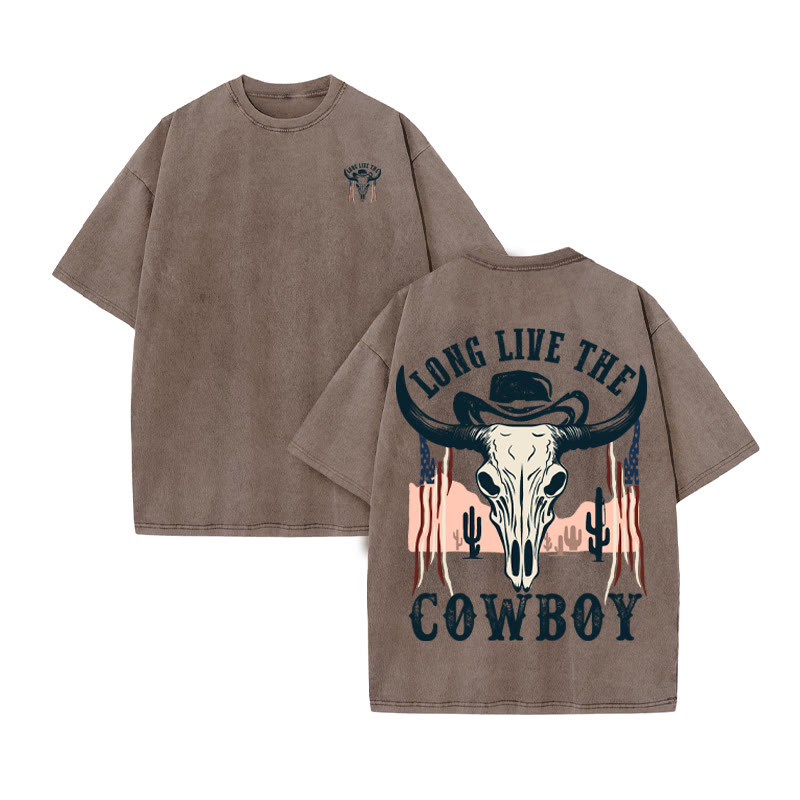 Unisex 100% Cotton COWBOY Western Style Print Acid Washed T-shirt