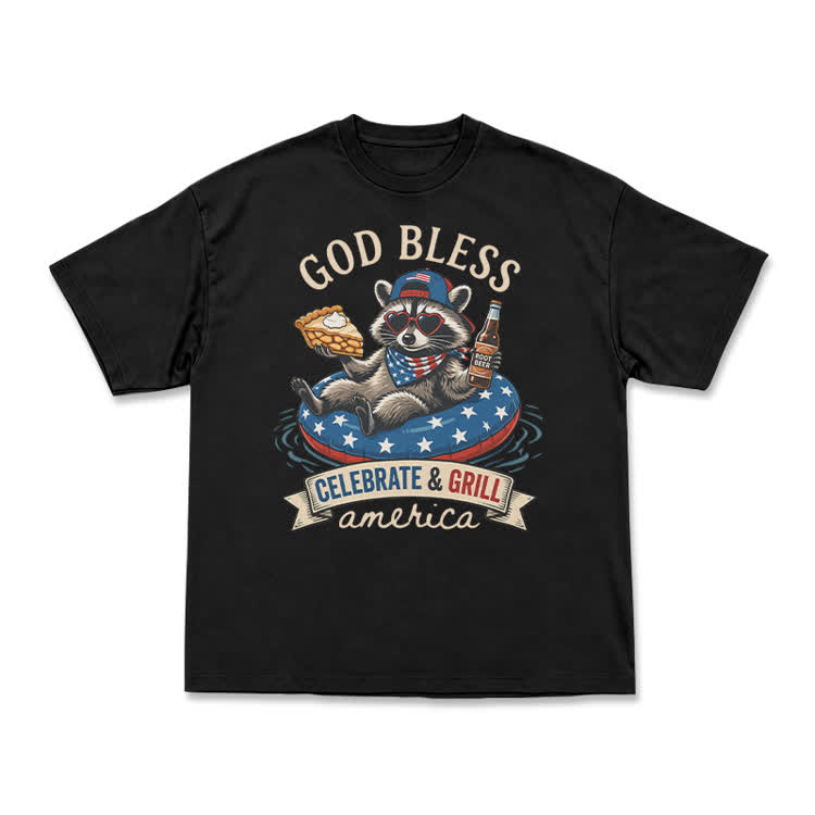 Casual Patriotic Raccoon Graphic T-Shirt - Black - US16-18(2XL) - image 12