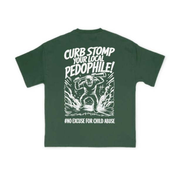 Curb Stomp Your Local Pedophile Print T-shirt - Green - US16-18(2XL) - image 7