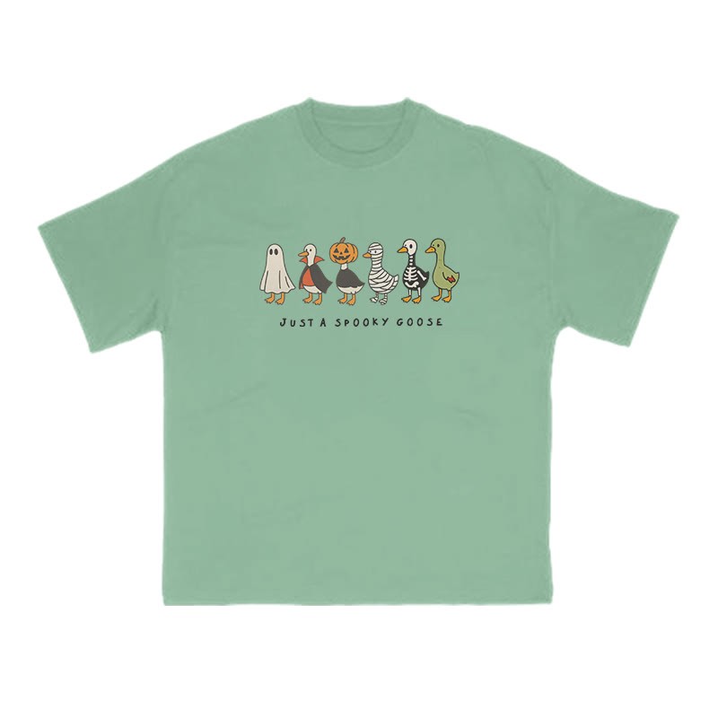 Unisex 100% Cotton Just A Spooky Goose Halloween Print T-shirt - Green - US16-18(2XL) - image 8