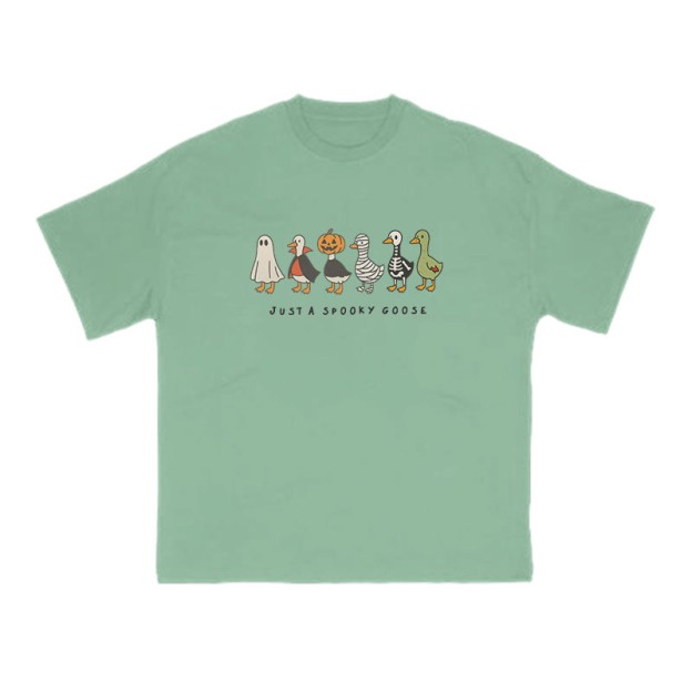 Unisex 100% Cotton Just A Spooky Goose Halloween Print T-shirt - Green - US16-18(2XL) - image 8