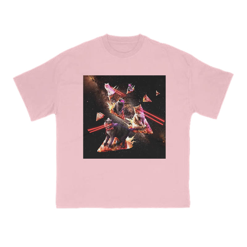 Unisex 100% Cotton Cats Driving Pizza Spaceships Print T-shirt - Pink - US16-18(2XL) - image 8