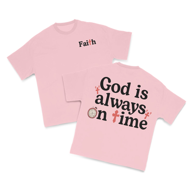 God Is Always On Time Print T-shirt - Pink - US16-18(2XL) - image 9