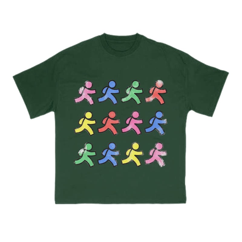 Fun Colorful Paper People Print T-shirt - Green - US16-18(2XL) - image 13
