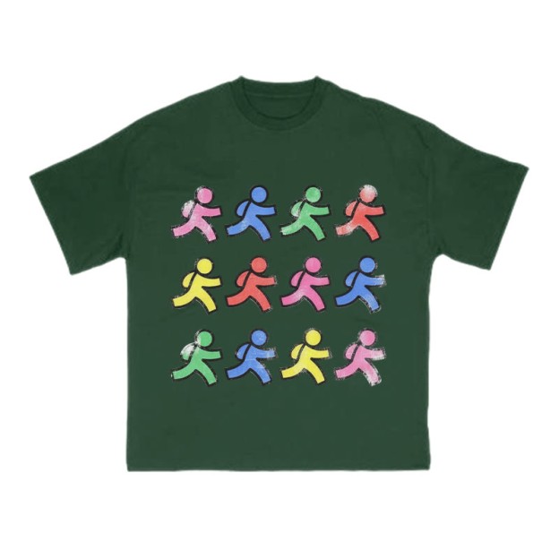 Fun Colorful Paper People Print T-shirt - Green - US16-18(2XL) - image 13