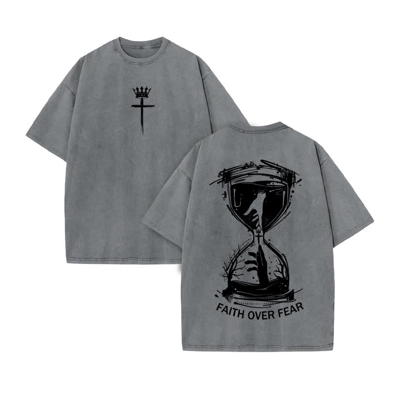 Unisex 100% Cotton Faith Hourglass Print Acid Washed T-shirt - Grey - US20-22(3XL) - image 5