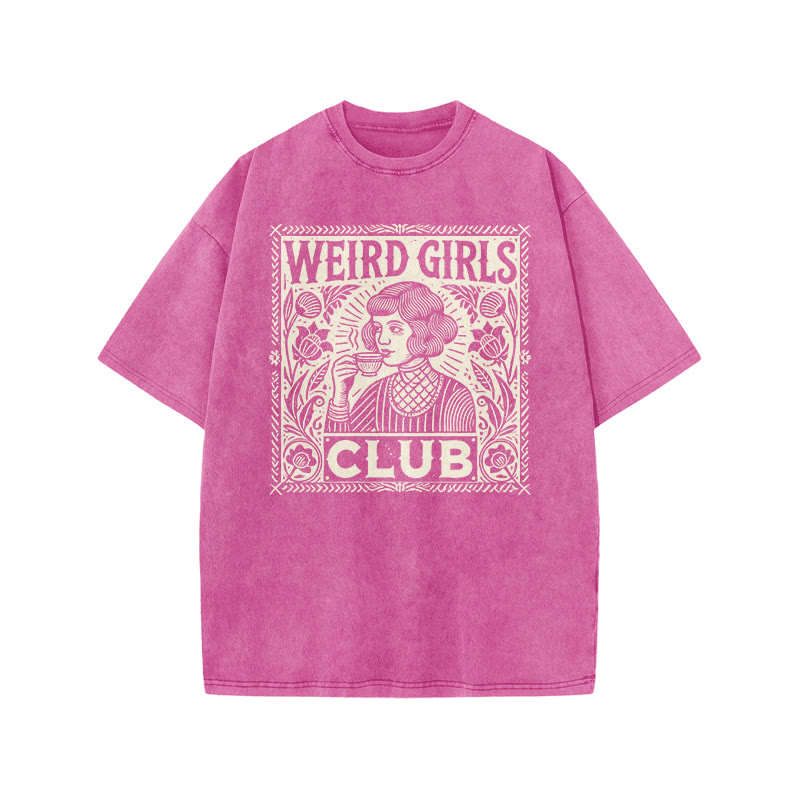 Weird Girls Club Print Acid Washed T-shirt - Pink - US20-22(3XL) - image 7