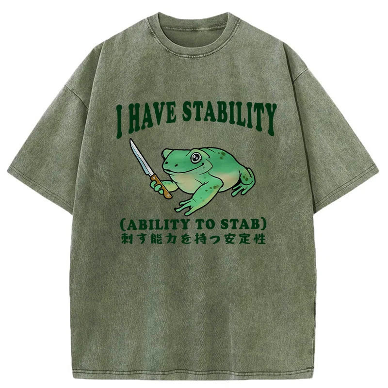 Unisex 100% Cotton Mentally Stable Assassin Frog Print Acid Washed T-shirt