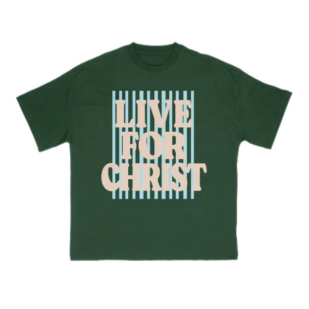Unisex 100% Cotton Live For Christ Stripes Print T-shirt - Dark Green - US16-18(2XL) - image 4