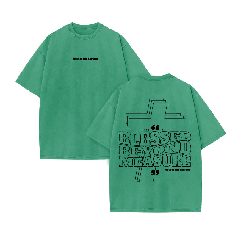 Unisex 100% Cotton Blessed Beyond Measure Print Acid Washed T-shirt - Green - US20-22(3XL) - image 7