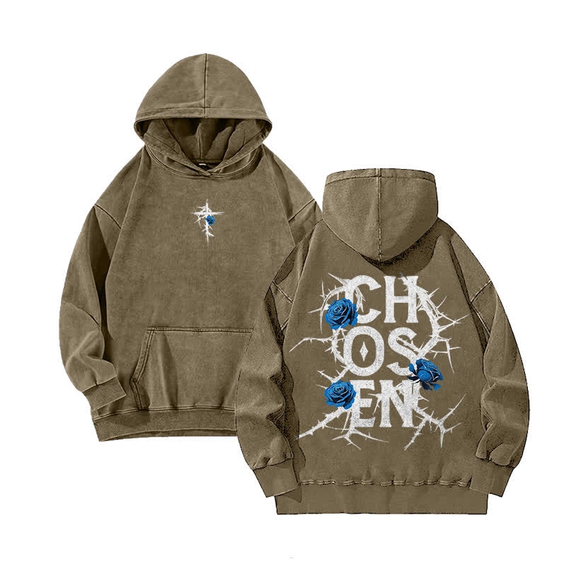 Unisex 100% Cotton Jesus Chosen Printed Washed Hoodie  - Brown - 3XL - image 4