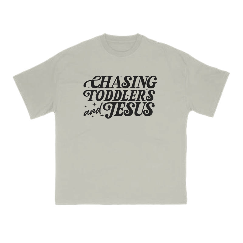 Chasing Toddlers And Jesus Print T-shirt - Warm Grey - US16-18(2XL) - image 4