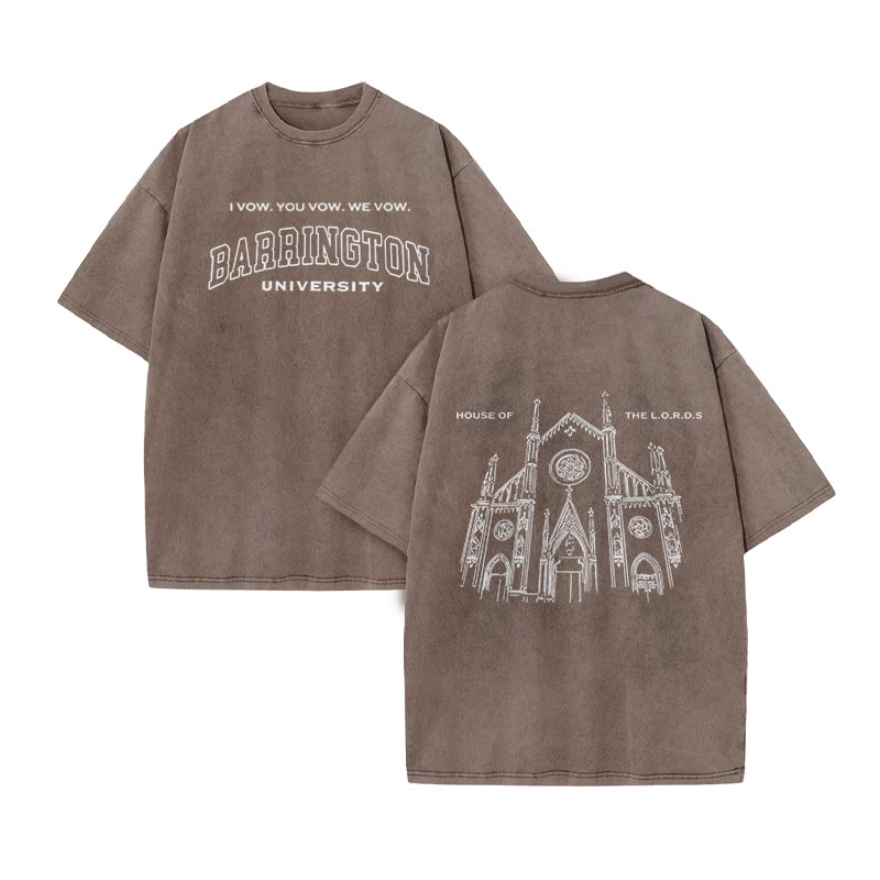 Unisex 100% Cotton House Of The Lord Print Acid Washed T-shirt - Coffee - US20-22(3XL) - image 5