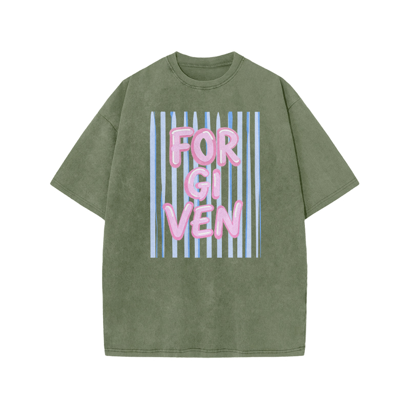 Forgiven Stripe Print Acid Washed T-shirt - Army Green - US20-22(3XL) - image 5