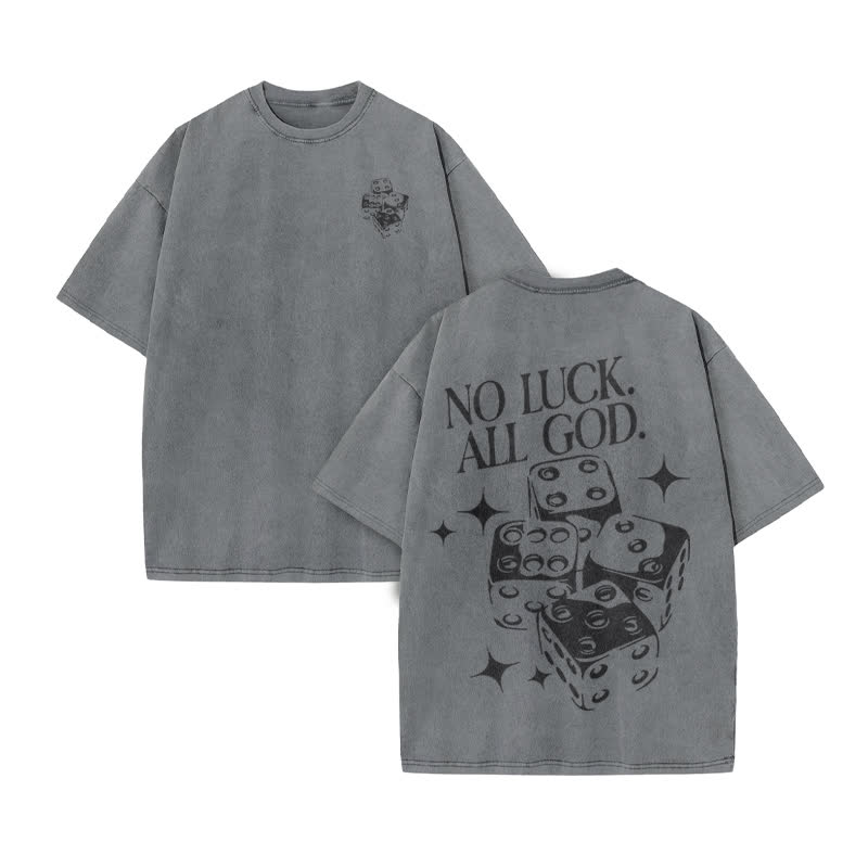 Unisex  No Luck All God Print Acid Washed T-shirt - Grey - US20-22(3XL) - image 5