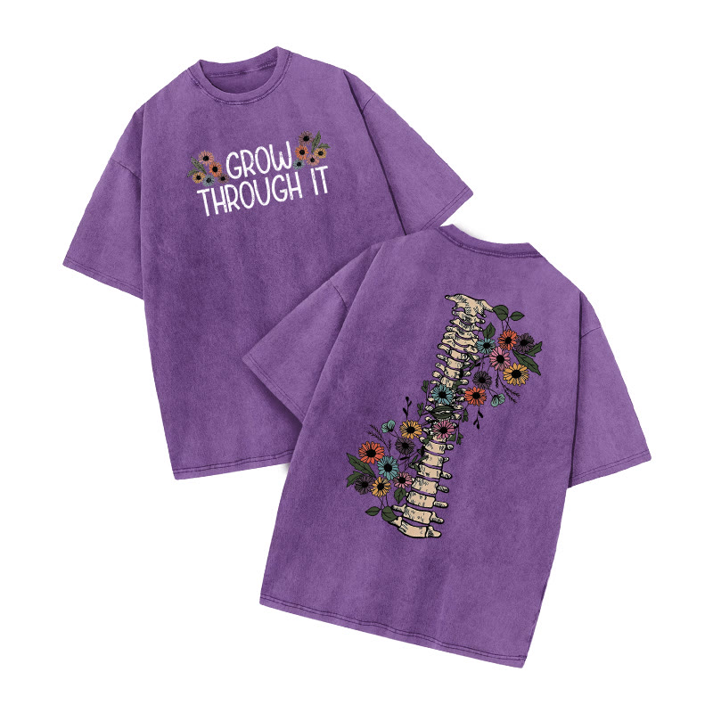 Grow Through It Daisy Print Acid Washed T-shirt - Purple - US20-22(3XL) - image 8