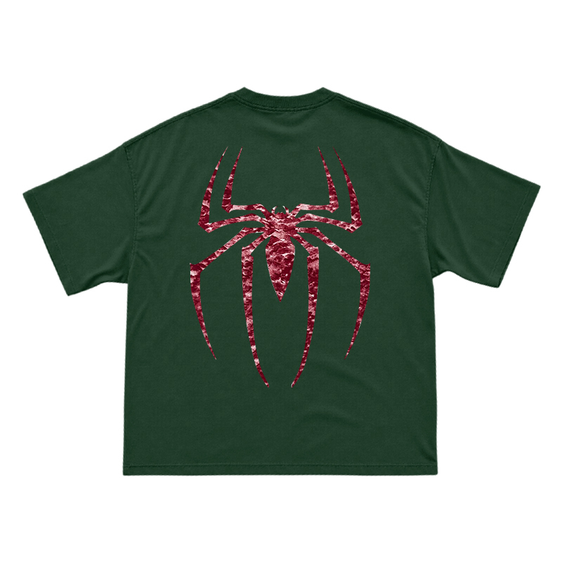 Street Style Spider Back Print Short Sleeve T-Shirt - Green - US16-18(2XL) - image 15