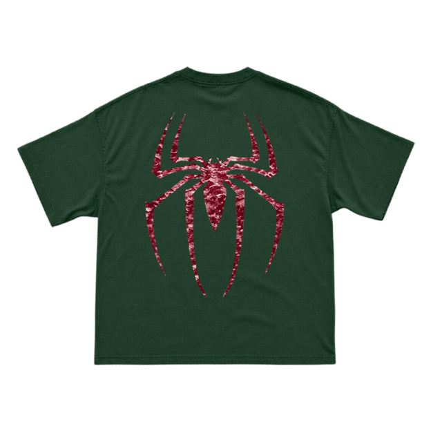 Street Style Spider Back Print Short Sleeve T-Shirt - Green - US16-18(2XL) - image 15