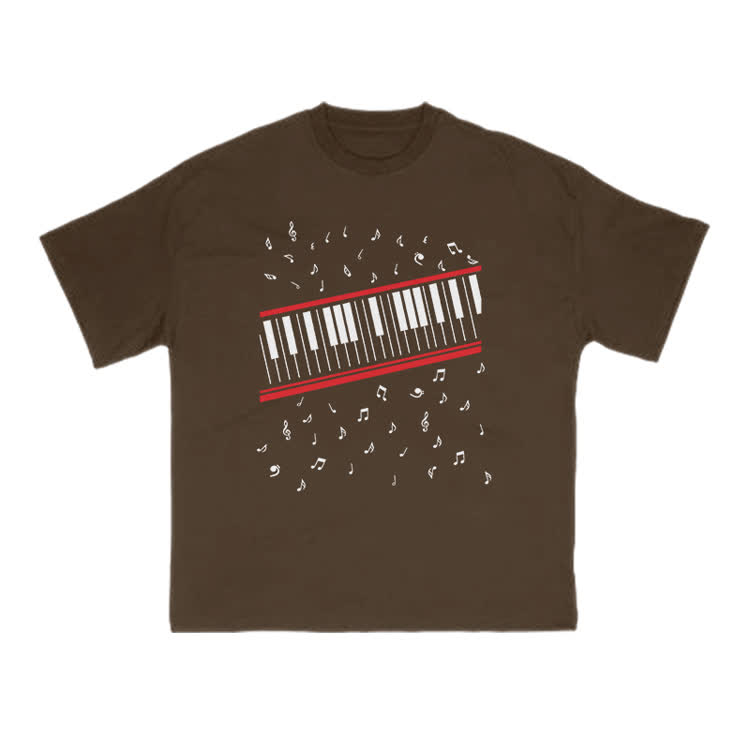 Lovely Piano Musical Note Print T-shirt - Coffee - US16-18(2XL) - image 6