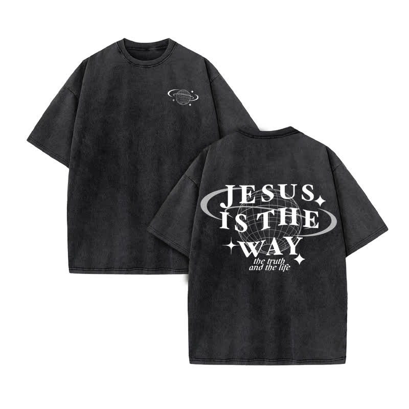 Unisex Jesus Is The Way The Truth The Life Print Acid Washed T-shirt - Black - US20-22(3XL) - image 3
