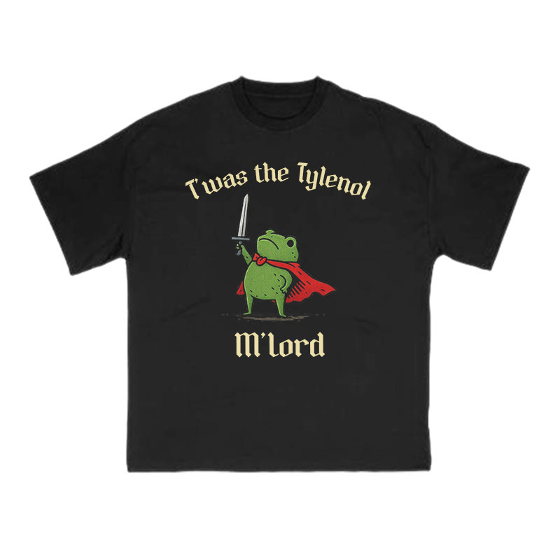 Unisex T'was The Tylenol M'lord Armored Frog Print T-shirt - Black - US16-18(2XL) - image 3