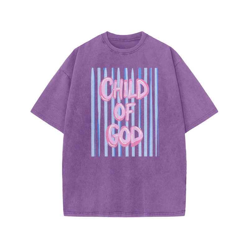 Child Of God Stripe Print Acid Washed T-shirt - Purple - US20-22(3XL) - image 7
