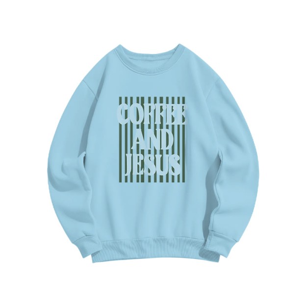 Unisex 100% Cotton Coffee And Jesus Print Sweatshirt - Blue - US16-18(2XL) - image 5