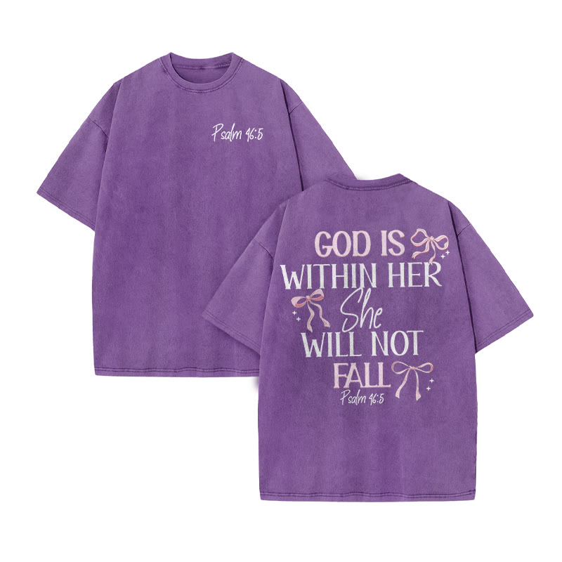 Unisex 100% Cotton Godd Is Within Her She Will Not Fall Print Acid Washed T-shirt - Purple - US20-22(3XL) - image 7