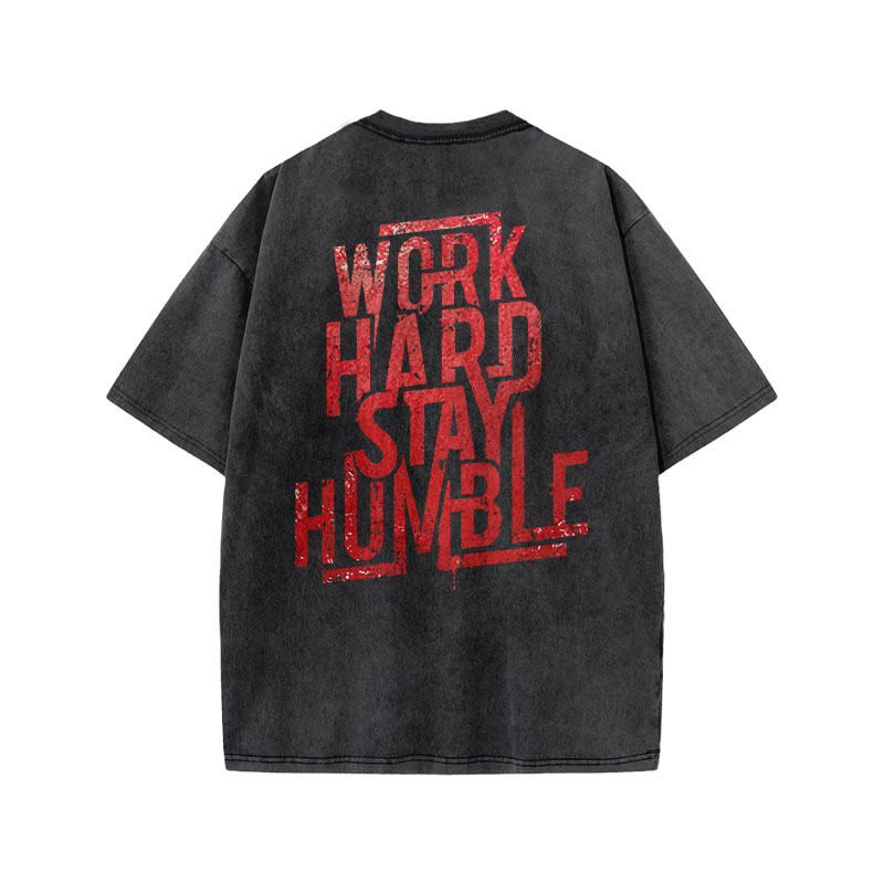 Gym 100% Cotton Work Hard Stay Humble Print Acid Washed T-shirt - image 3