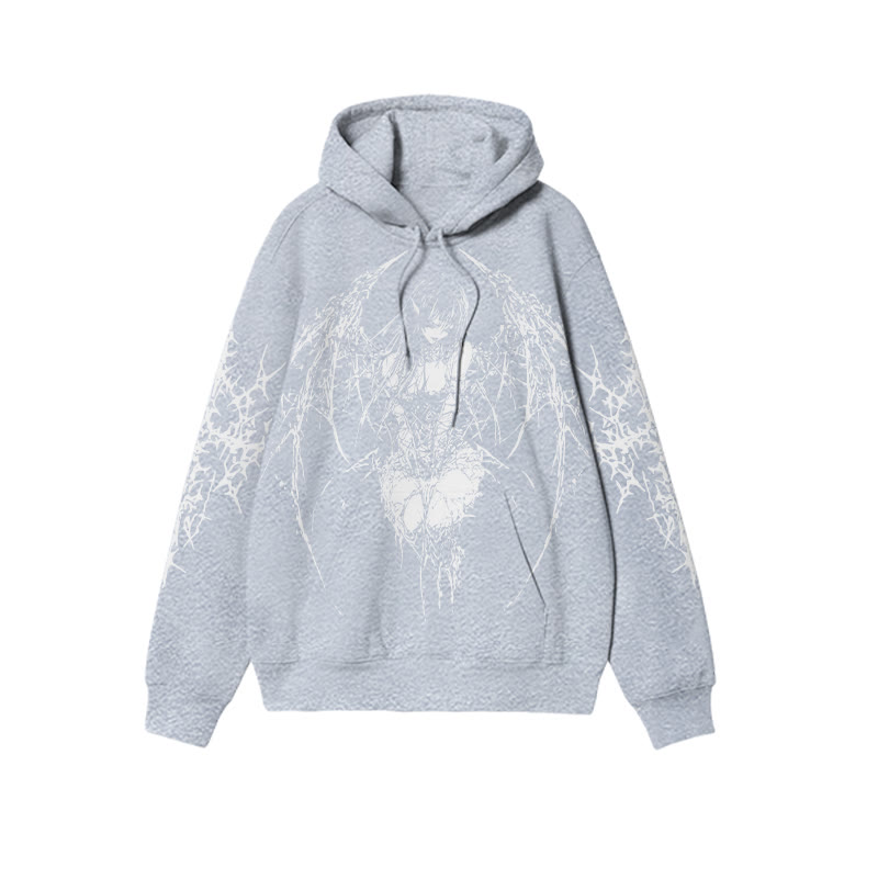 Unisex Skull Wings Angel Print Hoodie - Grey - US16-18(2XL) - image 3