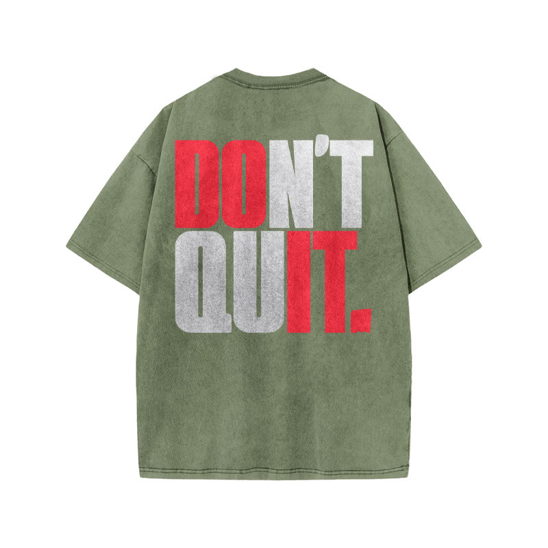 100% Cotton DON'T QUIT Gym Print Acid Washed T-shirt - Army Green - US20-22(3XL) - image 5