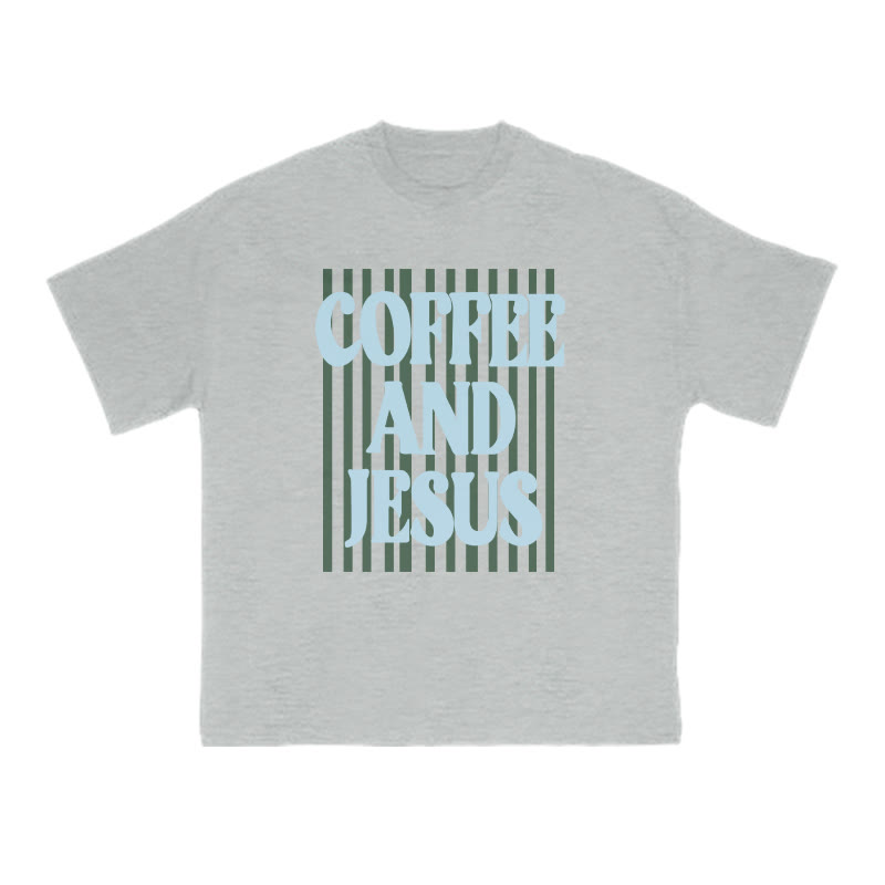 Unisex 100% Cotton Coffee And Jesus Print T-shirt - Grey - US16-18(2XL) - image 6