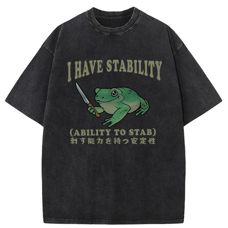 Unisex 100% Cotton Mentally Stable Assassin Frog Print Acid Washed T-shirt
